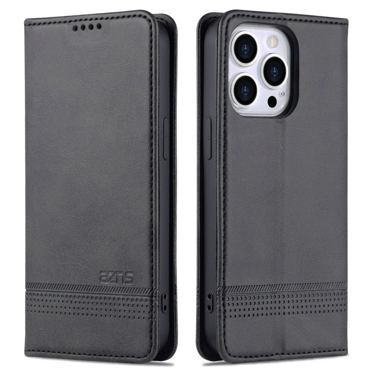 For iPhone 14 Pro Max AZNS Magnetic Calf Texture Flip Leather Phone Case (Black) - HoMEdemic™ 