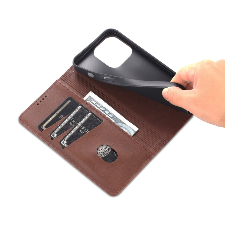 For iPhone 14 Pro Max AZNS Magnetic Calf Texture Flip Leather Phone Case (Dark Brown) - HoMEdemic™ 