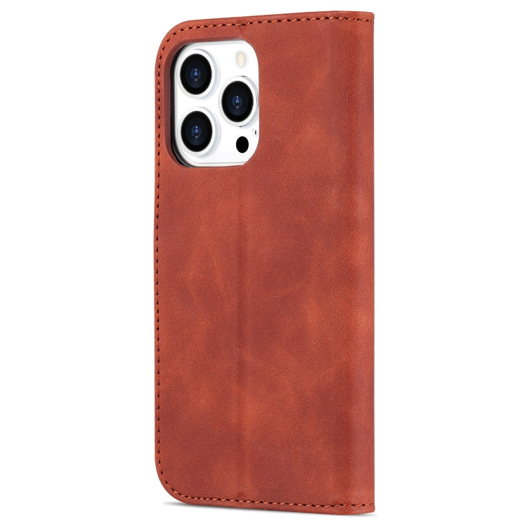 For iPhone 14 Pro Max AZNS Skin Feel Calf Texture Horizontal Flip Leather Case (Brown) - HoMEdemic™ 