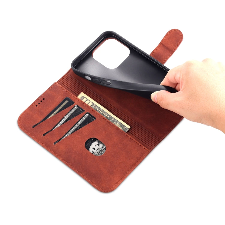 For iPhone 14 Pro Max AZNS Skin Feel Calf Texture Horizontal Flip Leather Case (Brown) - HoMEdemic™ 