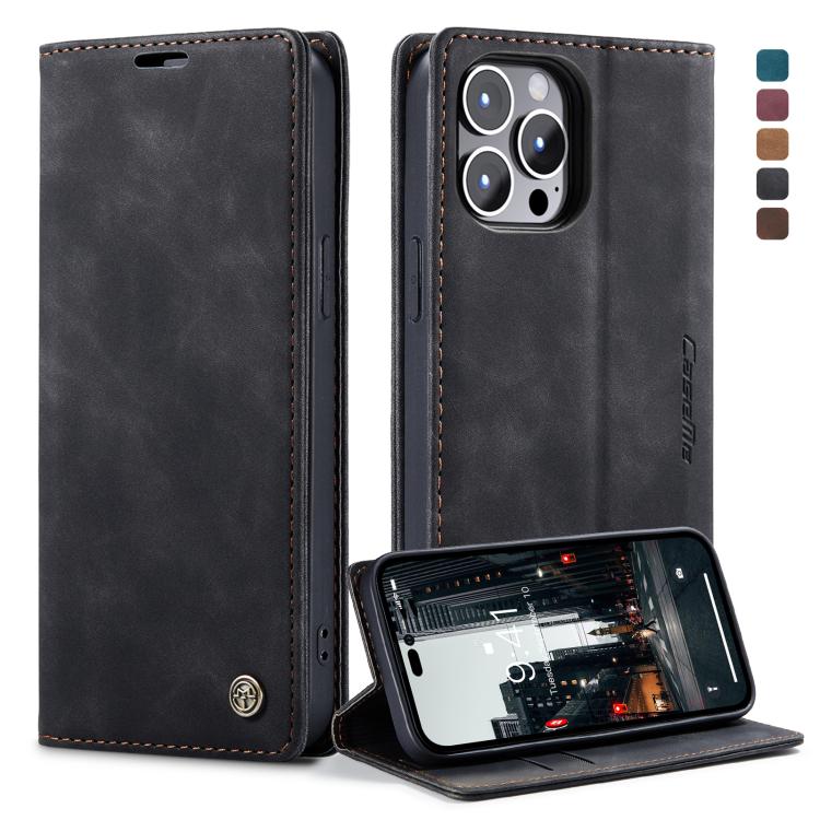 For iPhone 14 Pro Max CaseMe-013 Multifunctional Retro Frosted Leather Phone Case (Black) - HoMEdemic™ 