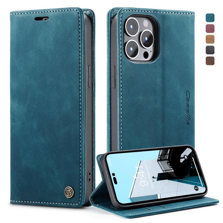 For iPhone 14 Pro Max CaseMe-013 Multifunctional Retro Frosted Leather Phone Case (Blue) - HoMEdemic™ 