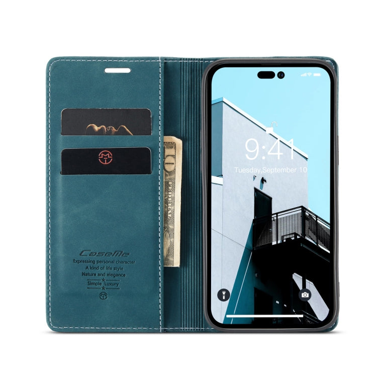 For iPhone 14 Pro Max CaseMe-013 Multifunctional Retro Frosted Leather Phone Case (Blue) - HoMEdemic™ 