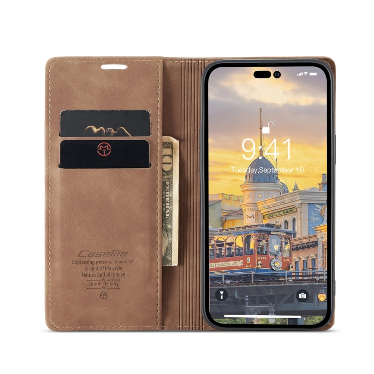 For iPhone 14 Pro Max CaseMe-013 Multifunctional Retro Frosted Leather Phone Case (Brown) - HoMEdemic™ 