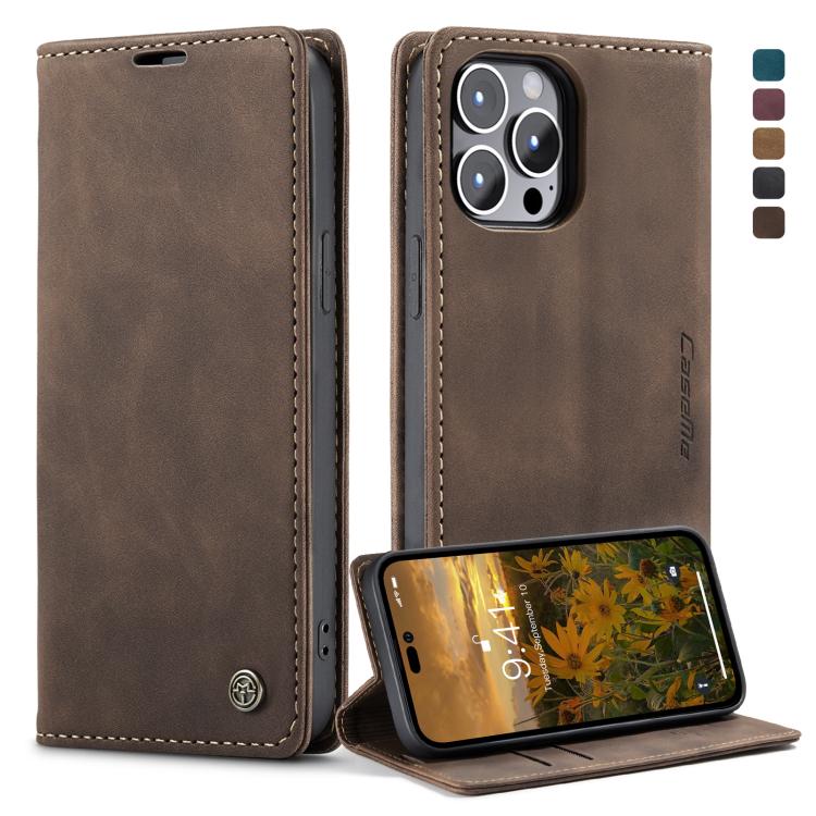 For iPhone 14 Pro Max CaseMe-013 Multifunctional Retro Frosted Leather Phone Case (Coffee) - HoMEdemic™ 