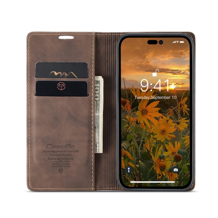 For iPhone 14 Pro Max CaseMe-013 Multifunctional Retro Frosted Leather Phone Case (Coffee) - HoMEdemic™ 