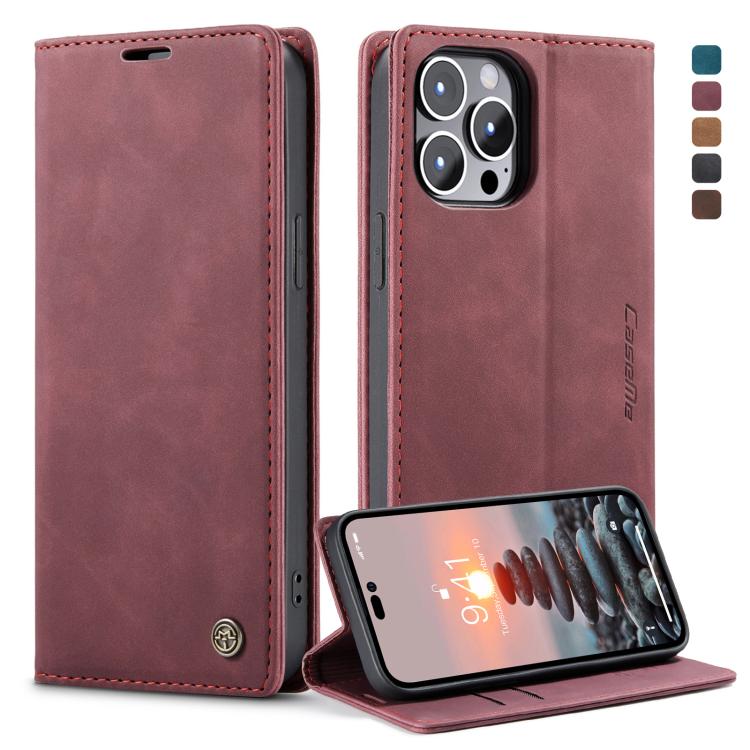 For iPhone 14 Pro Max CaseMe-013 Multifunctional Retro Frosted Leather Phone Case (Wine Red) - HoMEdemic™ 