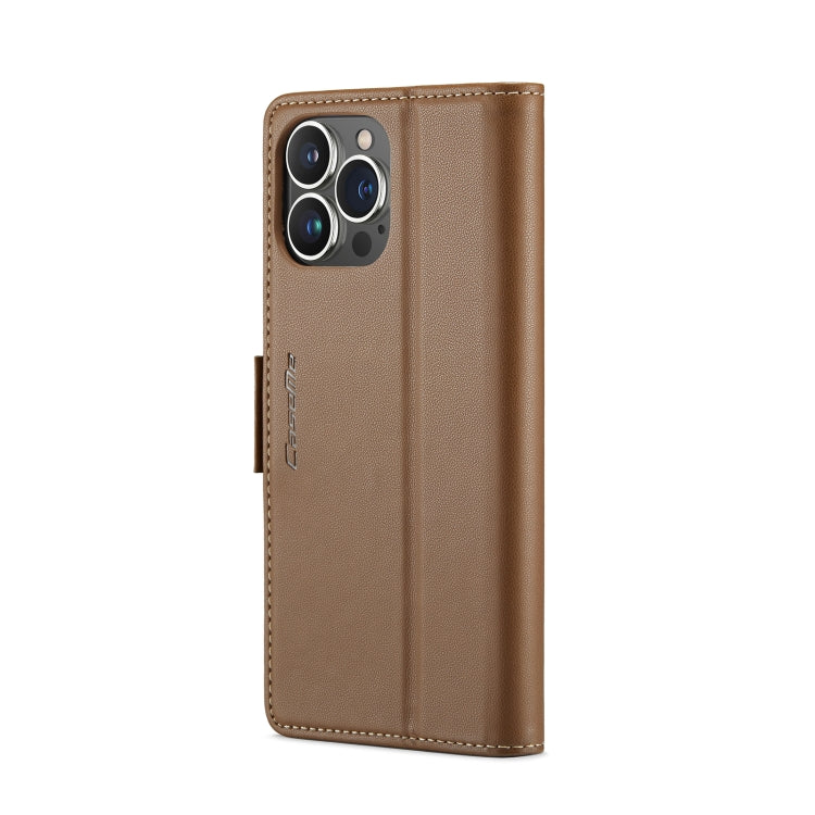 For iPhone 14 Pro Max CaseMe 023 Butterfly Buckle Litchi Texture RFID Anti-theft Leather Phone Case(Brown) - HoMEdemic™ 