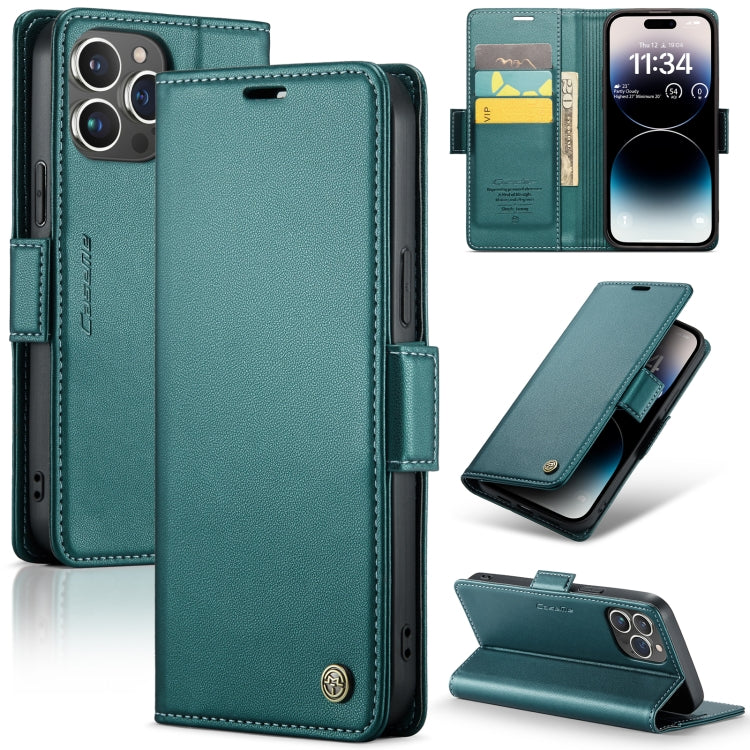 For iPhone 14 Pro Max CaseMe 023 Butterfly Buckle Litchi Texture RFID Anti-theft Leather Phone Case(Pearly Blue) - HoMEdemic™ 