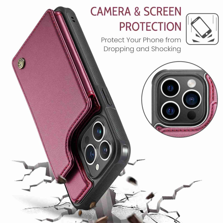 For iPhone 14 Pro Max CaseMe C22 Card Slots Holder RFID Anti-theft Phone Case(Wine Red) - HoMEdemic™ 