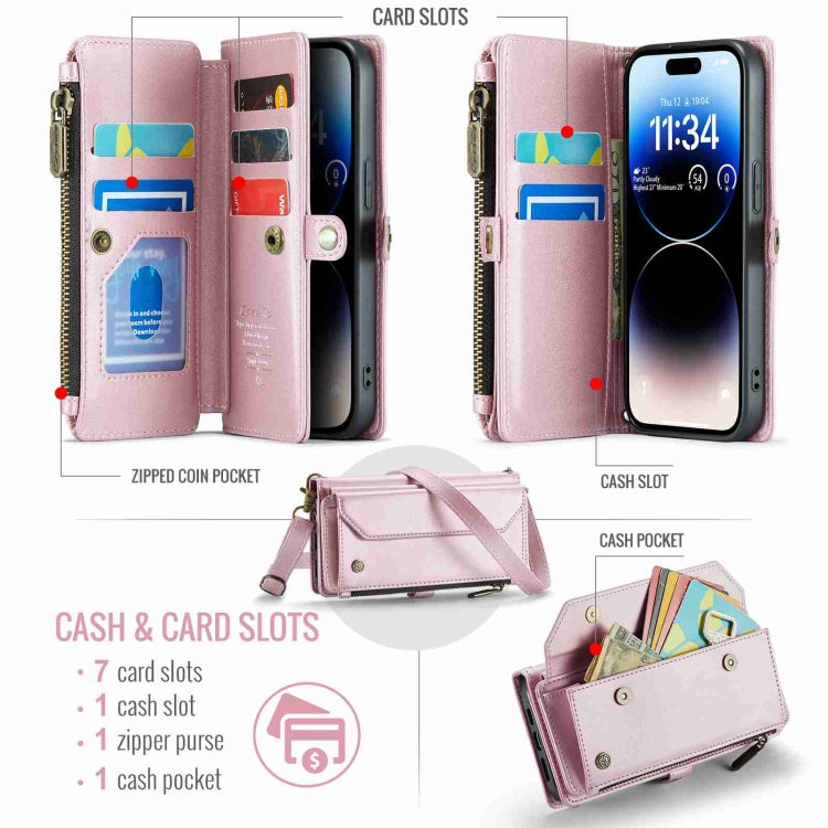 For iPhone 14 Pro Max CaseMe C36 Card Slots Zipper Wallet RFID Anti-theft Leather Phone Case(Pink) - HoMEdemic™ 