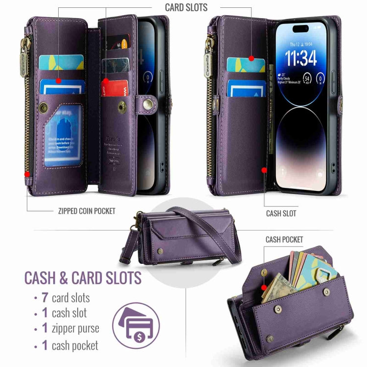 For iPhone 14 Pro Max CaseMe C36 Card Slots Zipper Wallet RFID Anti-theft Leather Phone Case(Purple) - HoMEdemic™ 