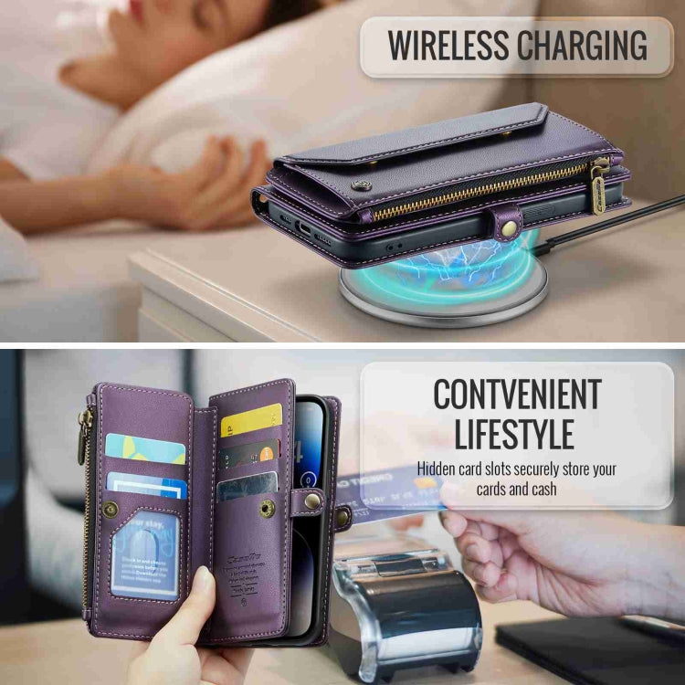 For iPhone 14 Pro Max CaseMe C36 Card Slots Zipper Wallet RFID Anti-theft Leather Phone Case(Purple) - HoMEdemic™ 