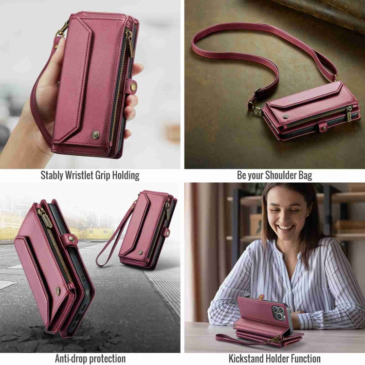 For iPhone 14 Pro Max CaseMe C36 Card Slots Zipper Wallet RFID Anti-theft Leather Phone Case(Wine Red) - HoMEdemic™ 