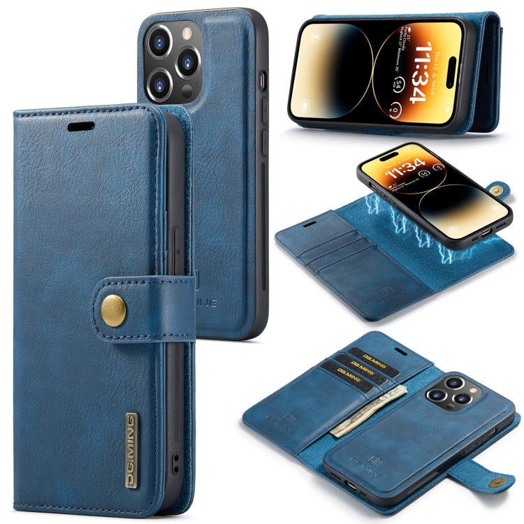 For iPhone 14 Pro Max DG.MING Crazy Horse Texture Detachable Magnetic Leather Case(Blue) - HoMEdemic™ 