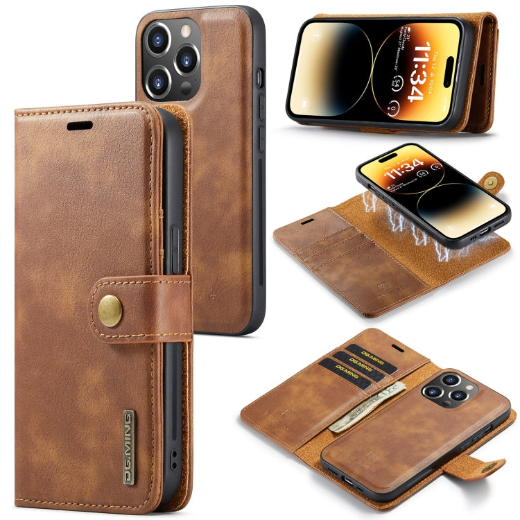 For iPhone 14 Pro Max DG.MING Crazy Horse Texture Detachable Magnetic Leather Case(Brown) - HoMEdemic™ 