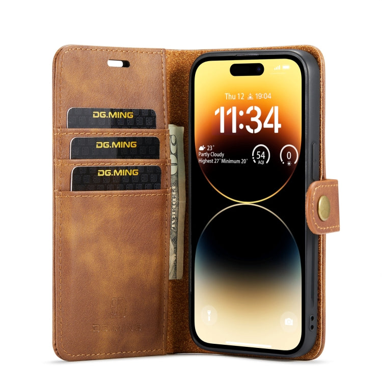 For iPhone 14 Pro Max DG.MING Crazy Horse Texture Detachable Magnetic Leather Case(Brown) - HoMEdemic™ 