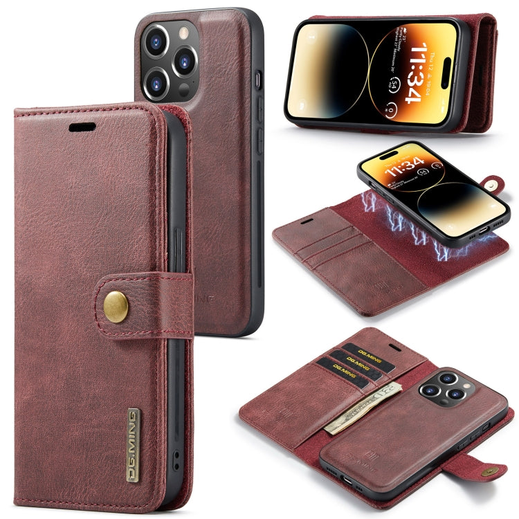 For iPhone 14 Pro Max DG.MING Crazy Horse Texture Detachable Magnetic Leather Case(Red) - HoMEdemic™ 