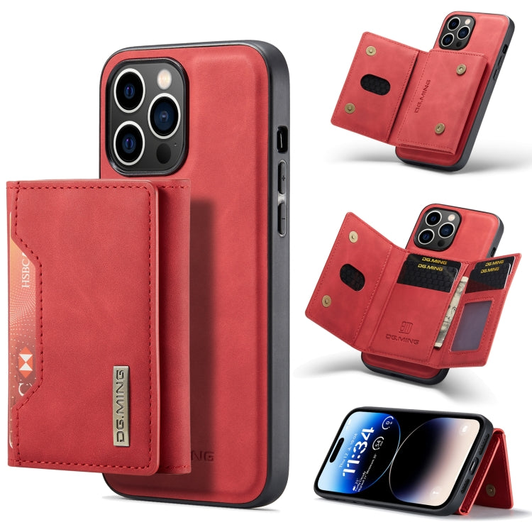 For iPhone 14 Pro Max DG.MING M2 Series 3-Fold Card Bag Leather Case(Red) - HoMEdemic™ 