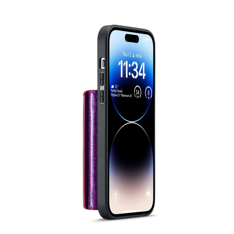 For iPhone 14 Pro Max DG.MING M3 Series Glitter Powder Card Bag Leather Case(Dark Purple) - HoMEdemic™ 