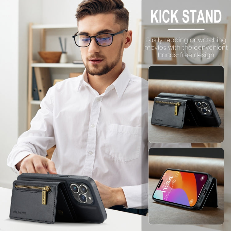 For iPhone 14 Pro Max DG.MING M5 Series Zip RFID Multi Card Detachable Leather Phone Case(Black) - HoMEdemic™ 