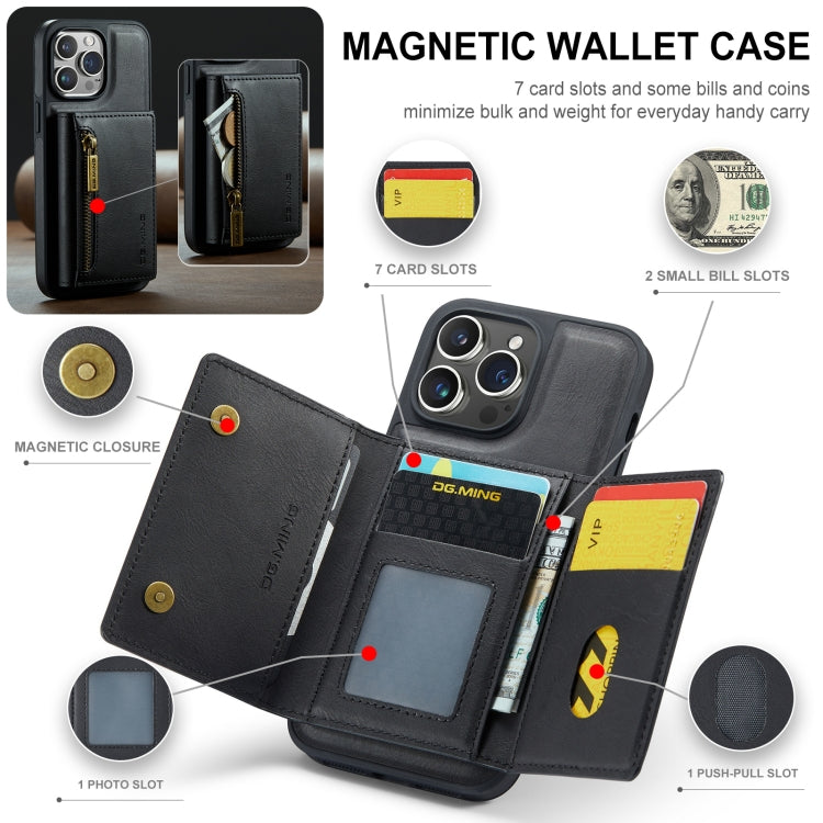 For iPhone 14 Pro Max DG.MING M5 Series Zip RFID Multi Card Detachable Leather Phone Case(Black) - HoMEdemic™ 
