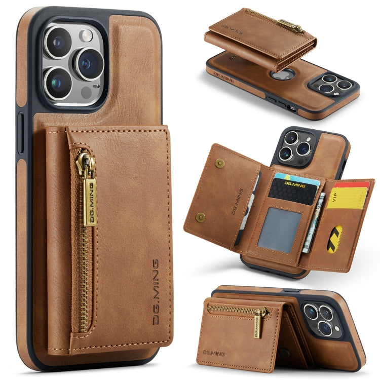 For iPhone 14 Pro Max DG.MING M5 Series Zip RFID Multi Card Detachable Leather Phone Case(Brown) - HoMEdemic™ 