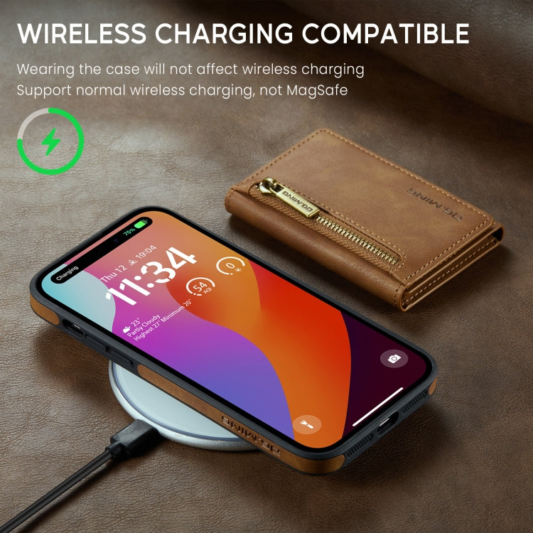 For iPhone 14 Pro Max DG.MING M5 Series Zip RFID Multi Card Detachable Leather Phone Case(Brown) - HoMEdemic™ 