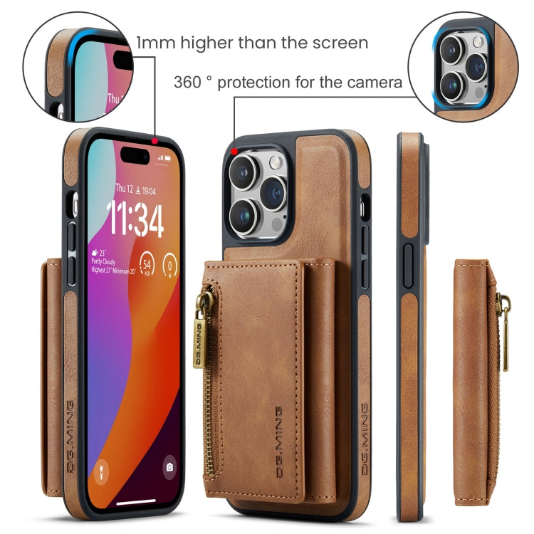 For iPhone 14 Pro Max DG.MING M5 Series Zip RFID Multi Card Detachable Leather Phone Case(Brown) - HoMEdemic™ 
