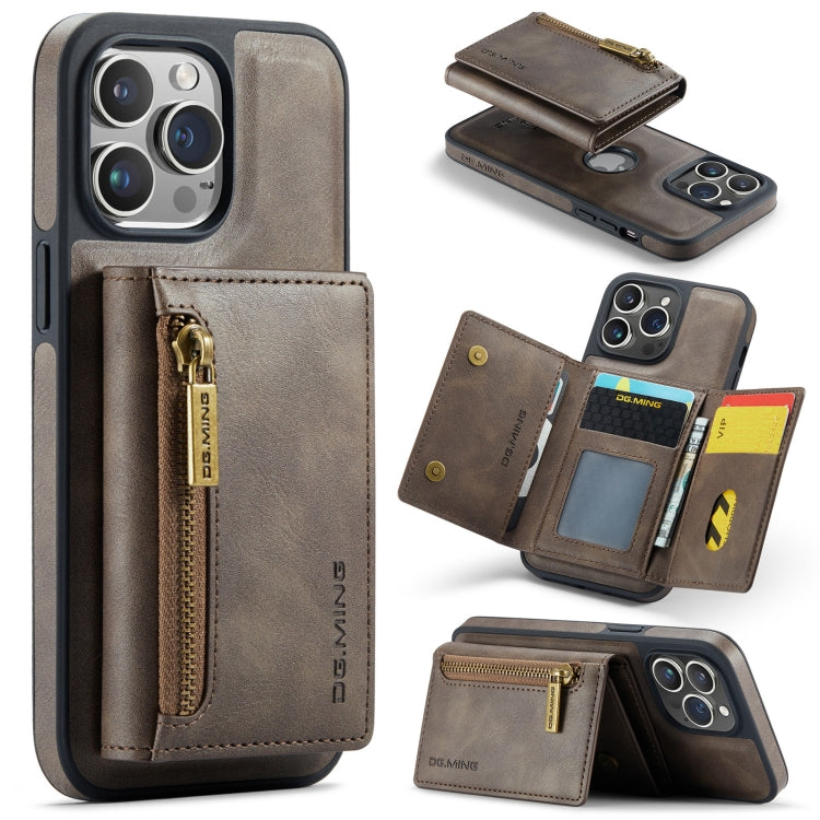 For iPhone 14 Pro Max DG.MING M5 Series Zip RFID Multi Card Detachable Leather Phone Case(Coffee) - HoMEdemic™ 