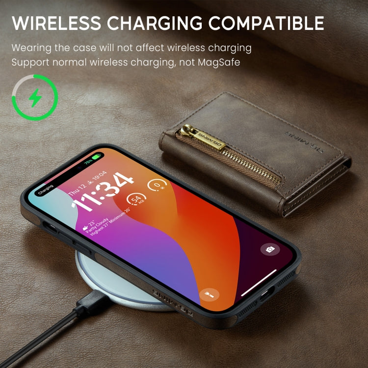 For iPhone 14 Pro Max DG.MING M5 Series Zip RFID Multi Card Detachable Leather Phone Case(Coffee) - HoMEdemic™ 