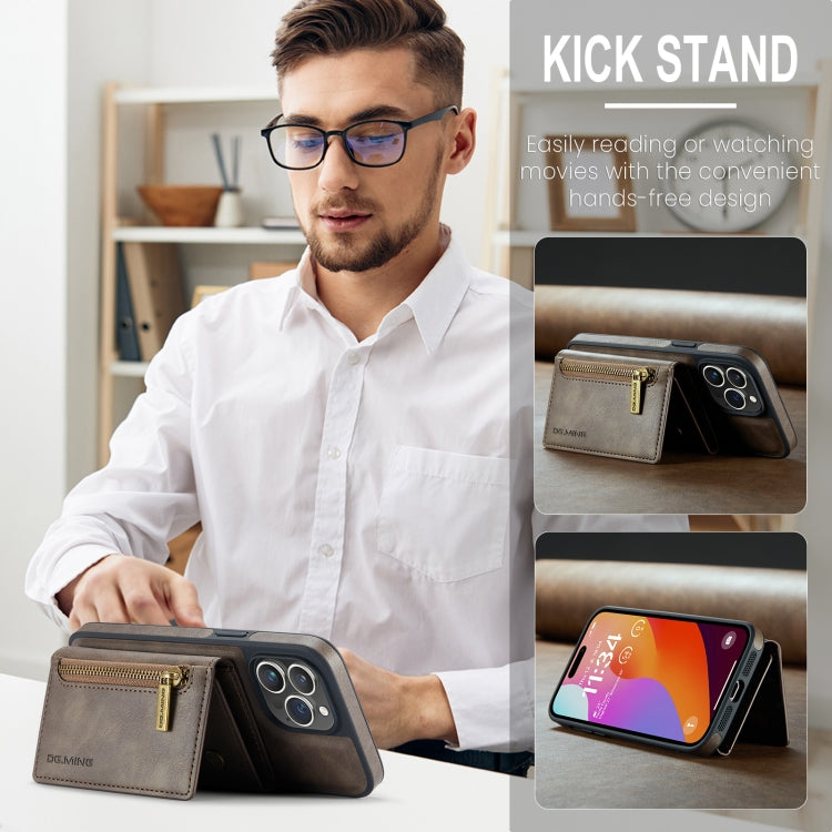 For iPhone 14 Pro Max DG.MING M5 Series Zip RFID Multi Card Detachable Leather Phone Case(Coffee) - HoMEdemic™ 