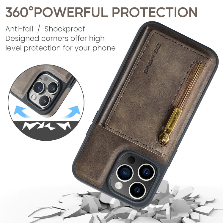 For iPhone 14 Pro Max DG.MING M5 Series Zip RFID Multi Card Detachable Leather Phone Case(Coffee) - HoMEdemic™ 