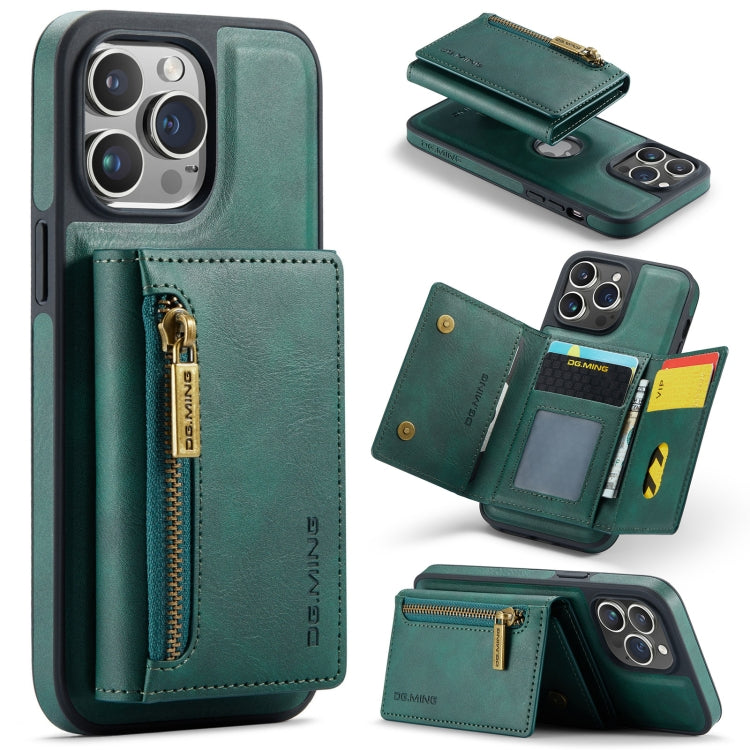 For iPhone 14 Pro Max DG.MING M5 Series Zip RFID Multi Card Detachable Leather Phone Case(Green) - HoMEdemic™ 