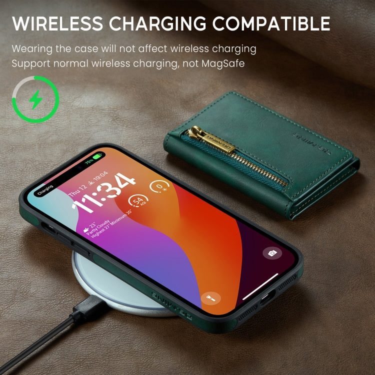 For iPhone 14 Pro Max DG.MING M5 Series Zip RFID Multi Card Detachable Leather Phone Case(Green) - HoMEdemic™ 