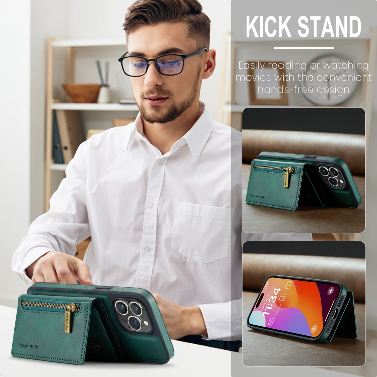 For iPhone 14 Pro Max DG.MING M5 Series Zip RFID Multi Card Detachable Leather Phone Case(Green) - HoMEdemic™ 