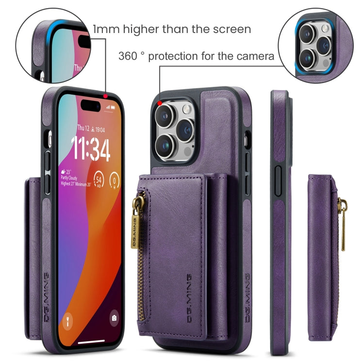 For iPhone 14 Pro Max DG.MING M5 Series Zip RFID Multi Card Detachable Leather Phone Case(Purple) - HoMEdemic™ 