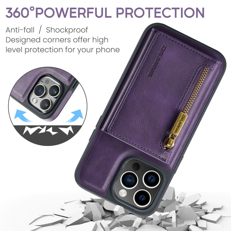 For iPhone 14 Pro Max DG.MING M5 Series Zip RFID Multi Card Detachable Leather Phone Case(Purple) - HoMEdemic™ 