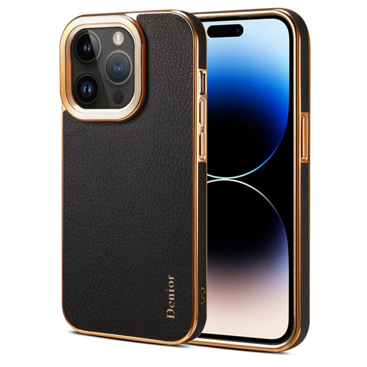 For iPhone 14 Pro Max Denior Cowhide Leather Plating Phone Case(Black) - HoMEdemic™ 