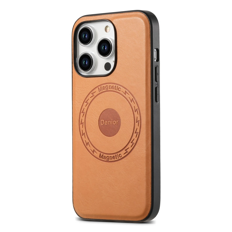 For iPhone 14 Pro Max Denior Cowhide Texture Leather MagSafe Phone Case(Khaki) - HoMEdemic™ 