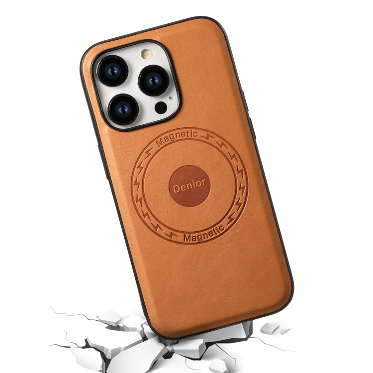 For iPhone 14 Pro Max Denior Cowhide Texture Leather MagSafe Phone Case(Khaki) - HoMEdemic™ 