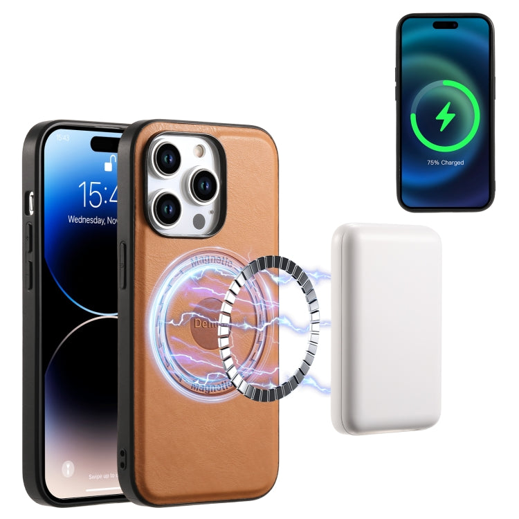 For iPhone 14 Pro Max Denior Cowhide Texture Leather MagSafe Phone Case(Khaki) - HoMEdemic™ 
