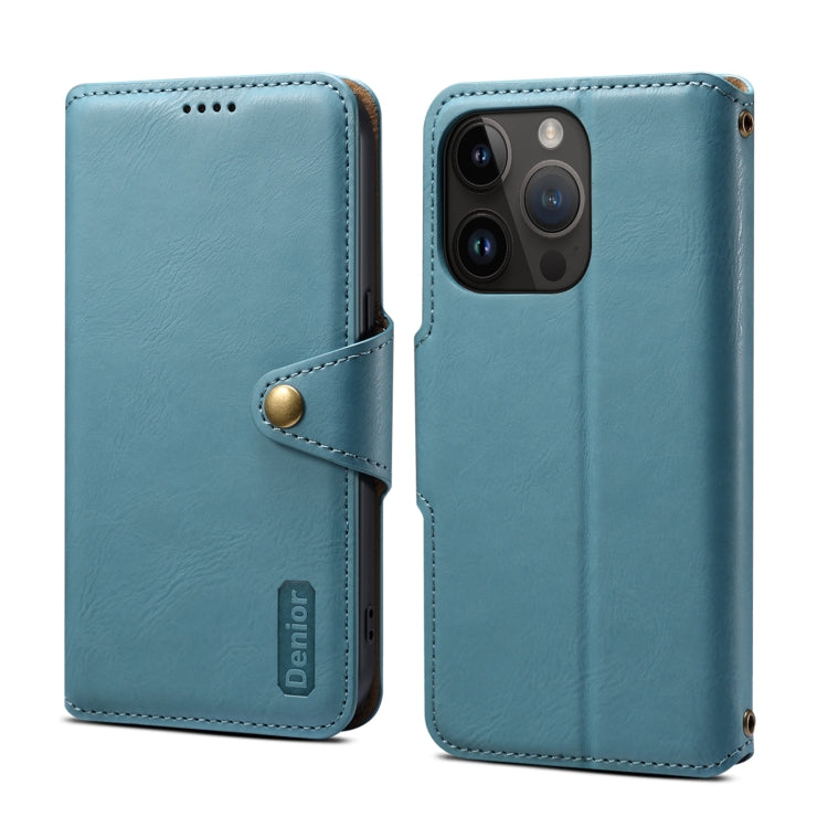 For iPhone 14 Pro Max Denior Cowhide Texture Wallet Style Leather Phone Case(Blue) - HoMEdemic™ 