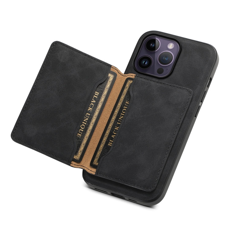 For iPhone 14 Pro Max Denior D13 Retro Texture Leather MagSafe Card Bag Phone Case(Black) - HoMEdemic™ 