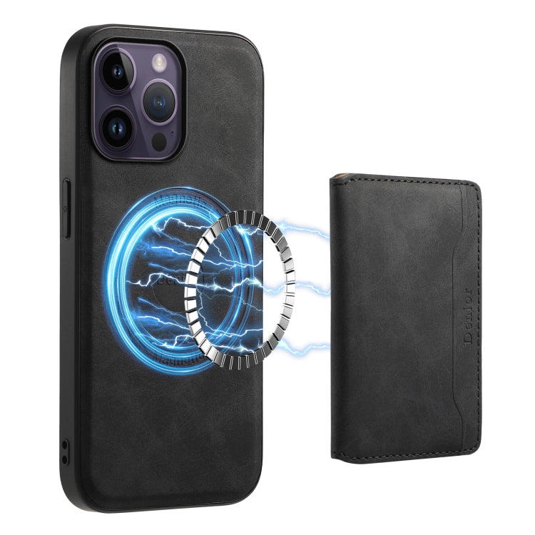 For iPhone 14 Pro Max Denior D13 Retro Texture Leather MagSafe Card Bag Phone Case(Black) - HoMEdemic™ 