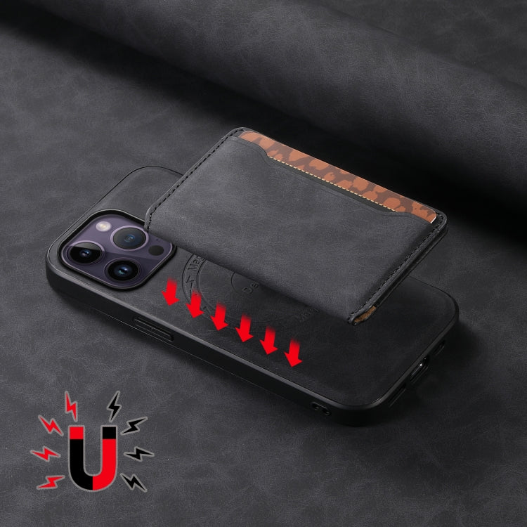 For iPhone 14 Pro Max Denior D13 Retro Texture Leather MagSafe Card Bag Phone Case(Black) - HoMEdemic™ 