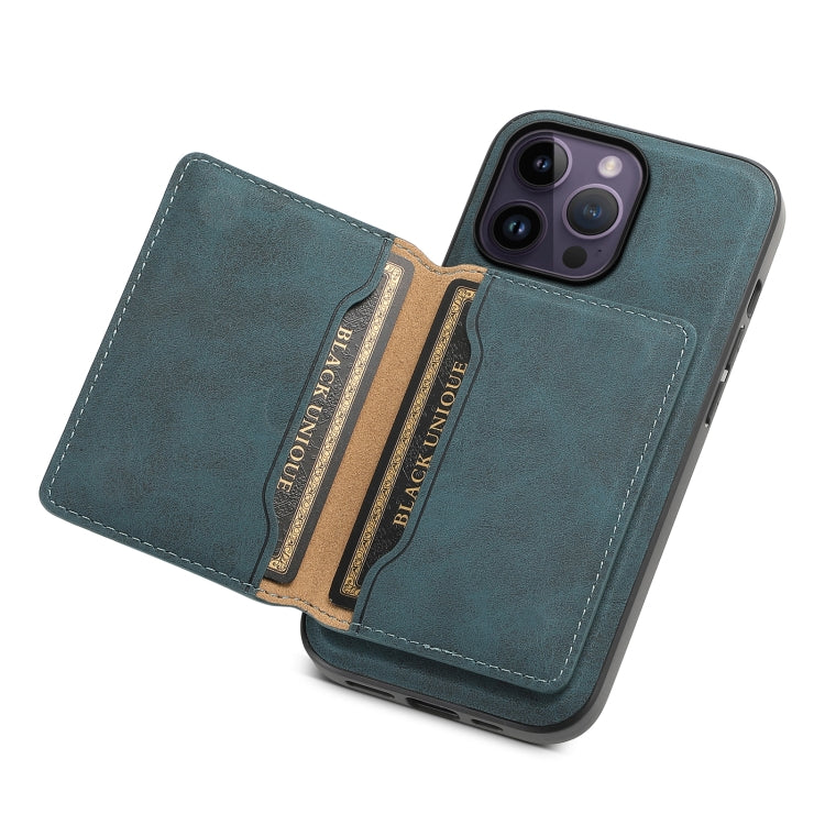For iPhone 14 Pro Max Denior D13 Retro Texture Leather MagSafe Card Bag Phone Case(Blue) - HoMEdemic™ 