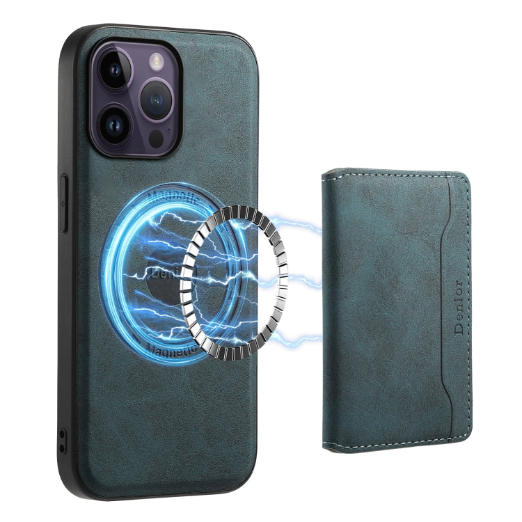 For iPhone 14 Pro Max Denior D13 Retro Texture Leather MagSafe Card Bag Phone Case(Blue) - HoMEdemic™ 