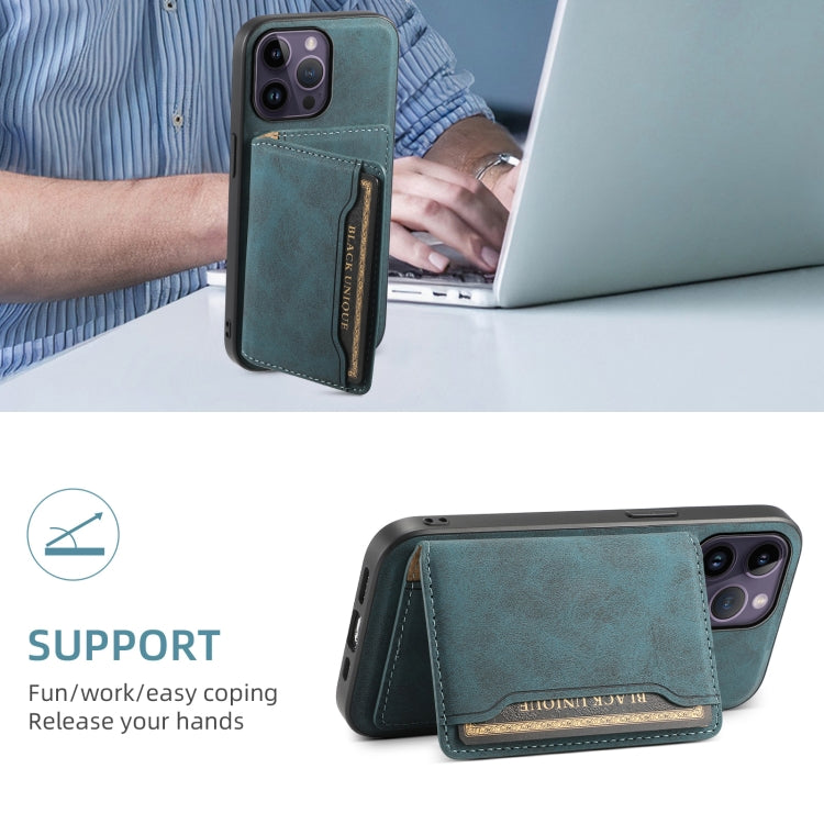 For iPhone 14 Pro Max Denior D13 Retro Texture Leather MagSafe Card Bag Phone Case(Blue) - HoMEdemic™ 