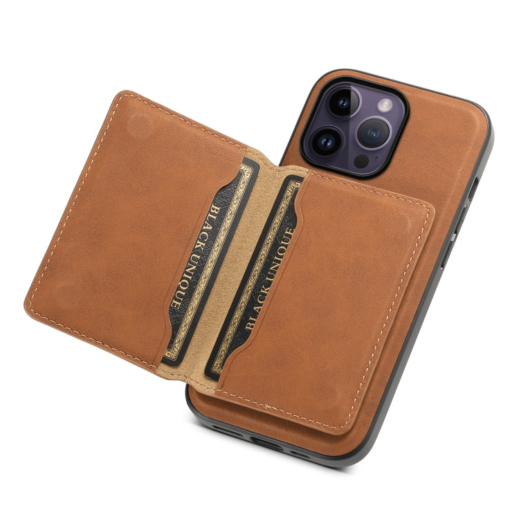 For iPhone 14 Pro Max Denior D13 Retro Texture Leather MagSafe Card Bag Phone Case(Brown) - HoMEdemic™ 